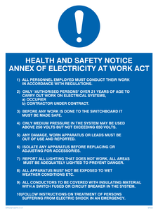 h&s notice annex of electricity at work act
