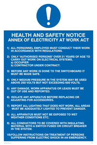 h&s notice annex of electricity at work act