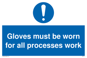 Gloves must be worn for all processes work Sign 