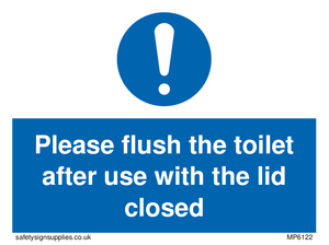 Please flush the toilet after use with the lid closed sign 