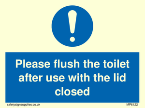 Please flush the toilet after use with the lid closed