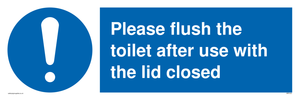 Please flush the toilet after use with the lid closed sign 
