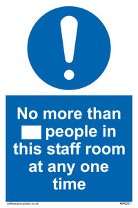 No more than xxx people in this staff room at any one time