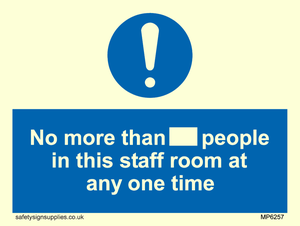 No more than xxx people in this staff room at any one time