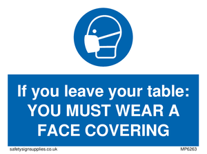 If you leave your table: YOU MUST WEAR A FACE COVERING