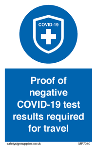 Proof of negative COVID-19 test results required for travel