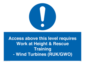 Access above this level requires Work at Height & Rescue Training - Wind Turbines (RUK/GWO)