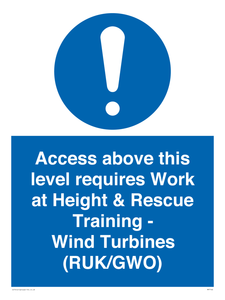 Access above this level requires Work at Height & Rescue Training - Wind Turbines (RUK/GWO)