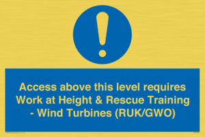 Access above this level requires Work at Height & Rescue Training - Wind Turbines (RUK/GWO)