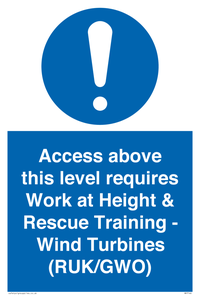 Access above this level requires Work at Height & Rescue Training - Wind Turbines (RUK/GWO)
