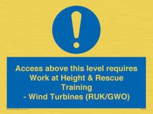 Access above this level requires Work at Height & Rescue Training - Wind Turbines (RUK/GWO)