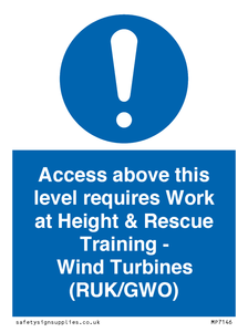Access above this level requires Work at Height & Rescue Training - Wind Turbines (RUK/GWO)