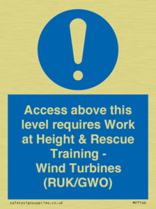Access above this level requires Work at Height & Rescue Training - Wind Turbines (RUK/GWO)