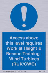 Access above this level requires Work at Height & Rescue Training - Wind Turbines (RUK/GWO)