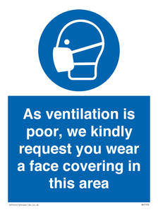 As ventilation is poor, we kindly request you wear a face covering in this area