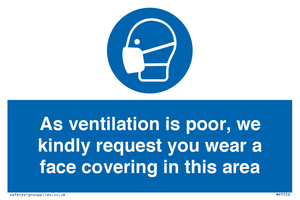 As ventilation is poor, we kindly request you wear a face covering in this area
