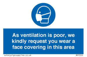 As ventilation is poor, we kindly request you wear a face covering in this area