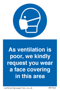 As ventilation is poor, we kindly request you wear a face covering in this area