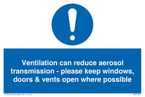 Ventilation can reduce aerosol transmission - please keep windows, doors & vents open where possible