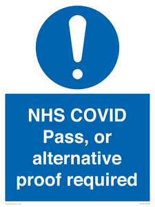 NHS COVID Pass, or alternative proof required