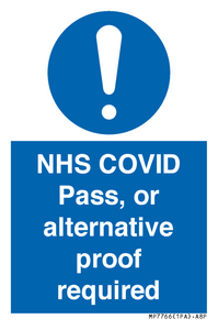 NHS COVID Pass, or alternative proof required