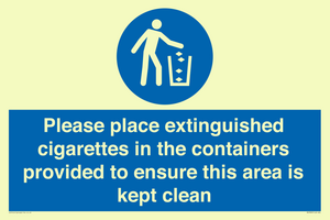 Please place extinguished cigarettes in the containers provided to ensure this area is kept clean