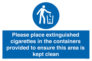 Please place extinguished cigarettes in the containers provided to ensure this area is kept clean