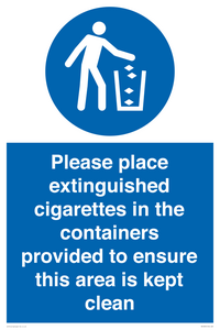 Please place extinguished cigarettes in the containers provided to ensure this area is kept clean