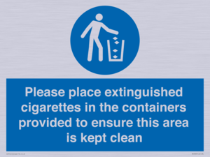 Please place extinguished cigarettes in the containers provided to ensure this area is kept clean