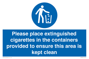 Please place extinguished cigarettes in the containers provided to ensure this area is kept clean