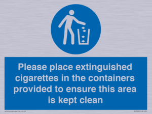 Please place extinguished cigarettes in the containers provided to ensure this area is kept clean
