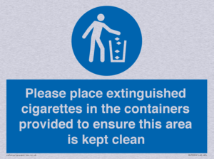 Please place extinguished cigarettes in the containers provided to ensure this area is kept clean