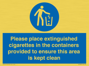 Please place extinguished cigarettes in the containers provided to ensure this area is kept clean