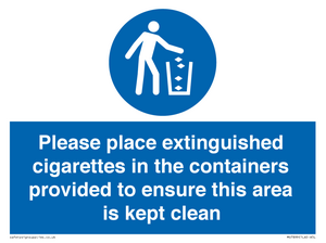 Please place extinguished cigarettes in the containers provided to ensure this area is kept clean