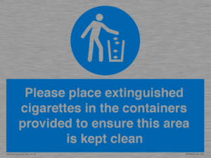 Please place extinguished cigarettes in the containers provided to ensure this area is kept clean
