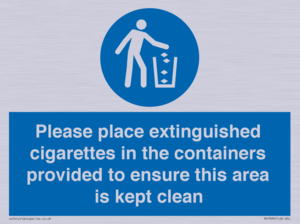 Please place extinguished cigarettes in the containers provided to ensure this area is kept clean