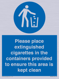 Please place extinguished cigarettes in the containers provided to ensure this area is kept clean