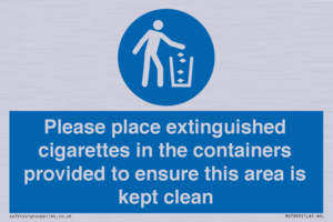 Please place extinguished cigarettes in the containers provided to ensure this area is kept clean