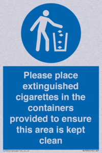 Please place extinguished cigarettes in the containers provided to ensure this area is kept clean