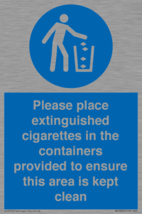 Please place extinguished cigarettes in the containers provided to ensure this area is kept clean