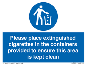 Please place extinguished cigarettes in the containers provided to ensure this area is kept clean
