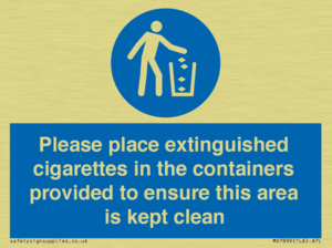 Please place extinguished cigarettes in the containers provided to ensure this area is kept clean