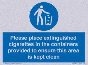 Please place extinguished cigarettes in the containers provided to ensure this area is kept clean