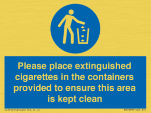 Please place extinguished cigarettes in the containers provided to ensure this area is kept clean