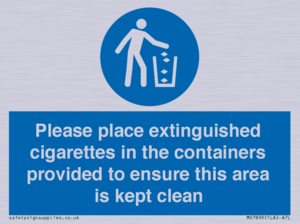 Please place extinguished cigarettes in the containers provided to ensure this area is kept clean