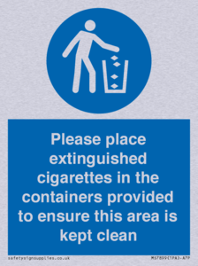 Please place extinguished cigarettes in the containers provided to ensure this area is kept clean