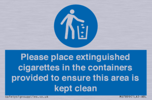 Please place extinguished cigarettes in the containers provided to ensure this area is kept clean