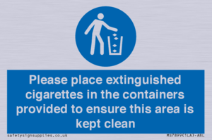 Please place extinguished cigarettes in the containers provided to ensure this area is kept clean