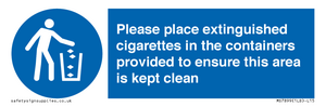 Please place extinguished cigarettes in the containers provided to ensure this area is kept clean
