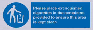 Please place extinguished cigarettes in the containers provided to ensure this area is kept clean